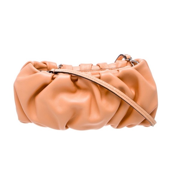 STAUD Handbags - STAUD Peach-Orange Ruched Leather Wristlet / Shoulder / Clutch with Dust Bag